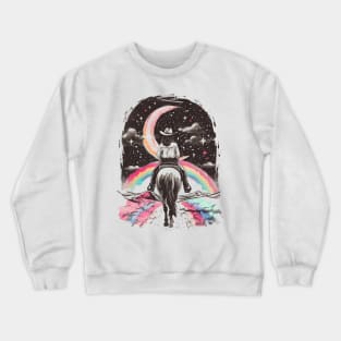 Moonlit Equestrian Dreams: Mystical Horseback Rider Under Starry Crescent Moon Art Crewneck Sweatshirt